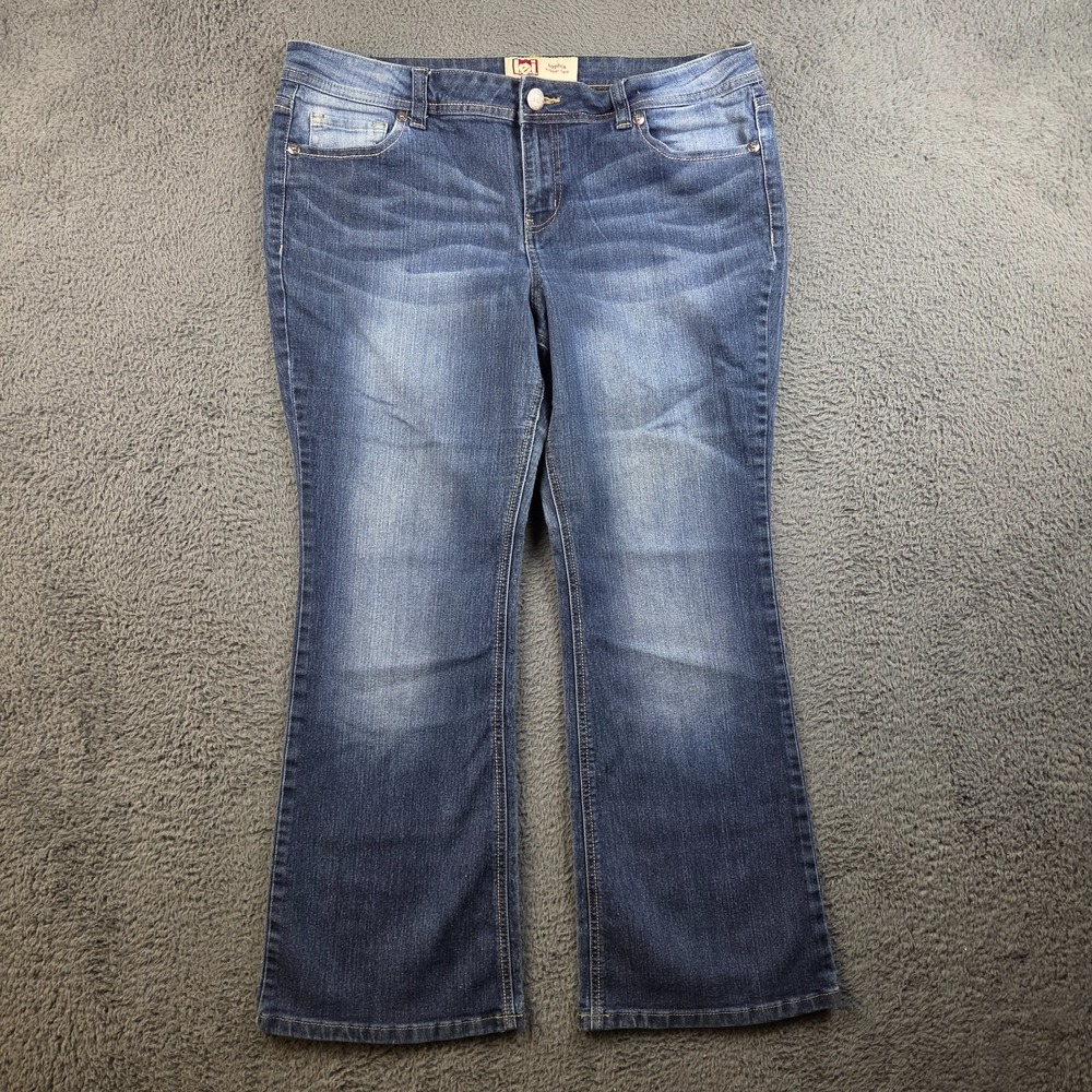 L.E.I. Jeans Women's 17 Sophia Hipster Flare Blue Denim Pants Whiskered Stretch